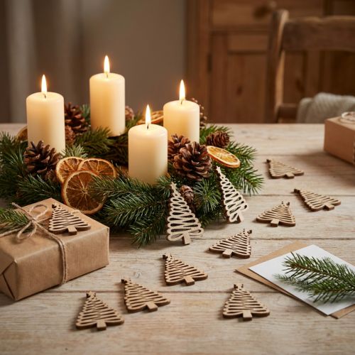 Streudeko Weihnachten Natur-Holztannenbäume, Festtagsdeko, 72 Stück, 3x4,5cm | Floristik21.de