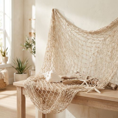 Makramee Netz Deko Creme Wanddekoration Maritim 85–90x100cm | Floristik21.de