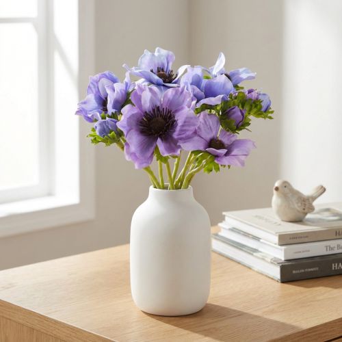 Artikel Kunstblumenstrauß Anemone Windröschen Blau Lila Deko Highlight L28cm