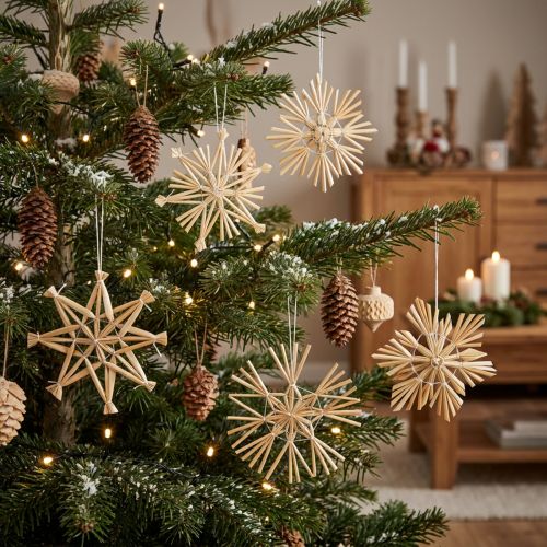 Artikel Handgemachte Strohsterne 8cm - Traditioneller Weihnachtsbaumschmuck - Set mit 12 Deko-Sternen
