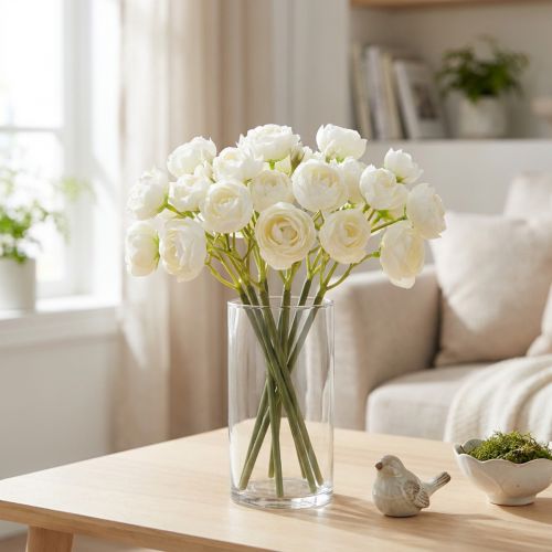 Artikel Bouquet künstliche Ranunkeln weiß langlebige Frühjahrsdekoration 32cm 5 Zweige