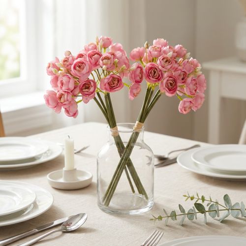 Künstlicher Ranunkelstrauß Rosa 32cm Hochwertiger Deko-Blumenstrauß für Tischdekoration 5 Stiele | Floristik21.de