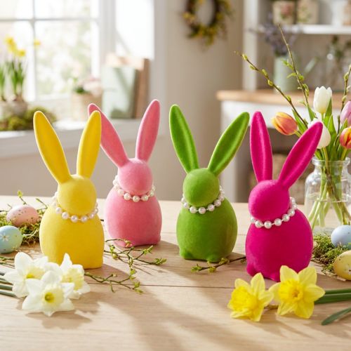 Artikel Kunststoff Osterhasen-Deko-Figur mit Samt-Oberfläche 13 cm für Innenräume