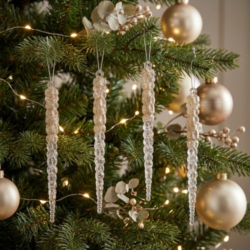 Deko Eiszapfen Hänger Champagner Glitter Winterdeko Weihnachtsbaum 4er Set | Floristik21.de