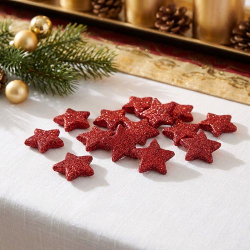 Streudeko Sterne Rot 2,5cm Glimmer 96 St | Floristik21.de