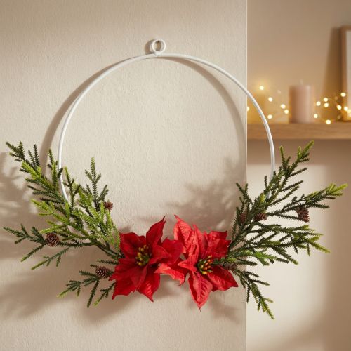 Deko Kranz Weihnachtsstern und Nadelzweige künstlich Ø30cm | Floristik21.de