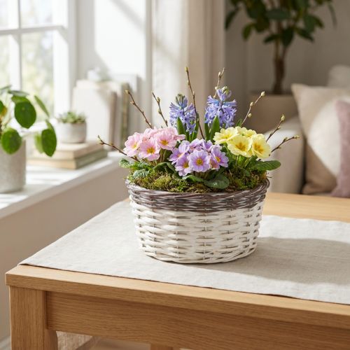 Deko Pflanzkorb rund Ø20cm Weiß Braun Frühlingsdeko | Floristik21.de