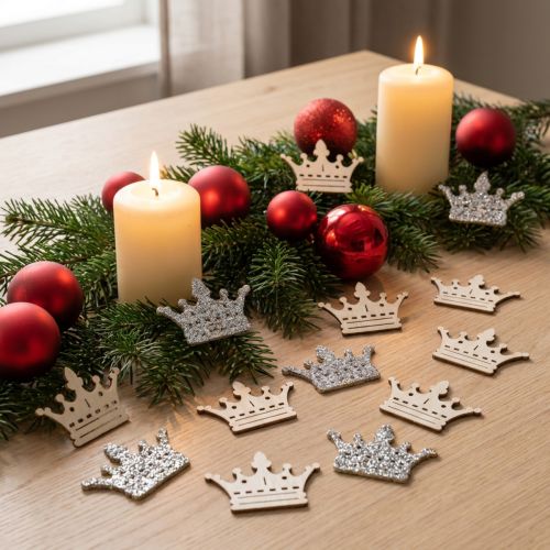 Artikel Streudeko Krone Weihnachten Holz Glitter B4cm 72 St
