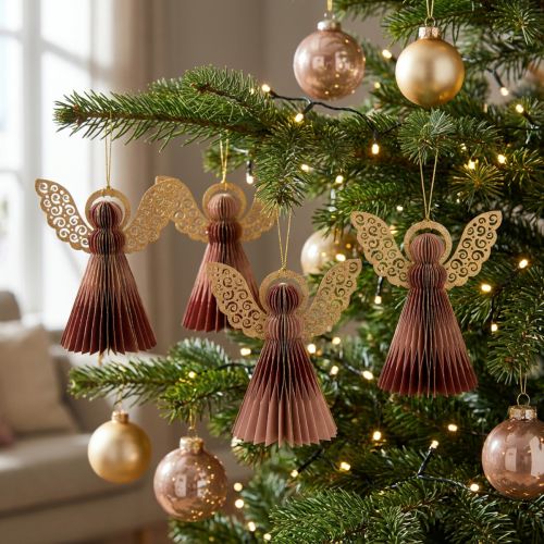 Papierengel Weihnachtsengel Deko Weinrot Rosa H12cm 4St | Floristik21.de