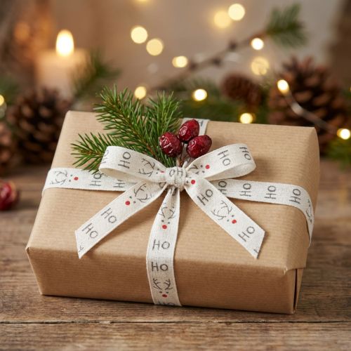 Geschenkband Weihnachten Weihnachtsband Hohoho Weiß 15mm 20m | Floristik21.de