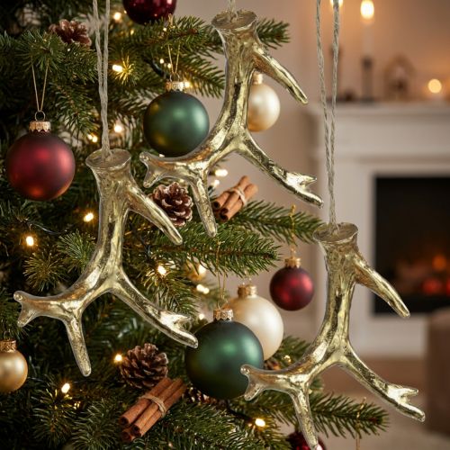 Weihnachtsanhänger Deko Geweih Baumschmuck Gold 7,5cm 6 St | Floristik21.de