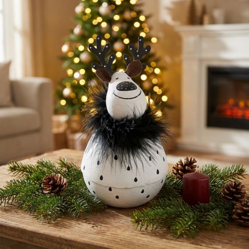 Deko-Rentier Metall Weiß Schwarz 15,5cm Advent