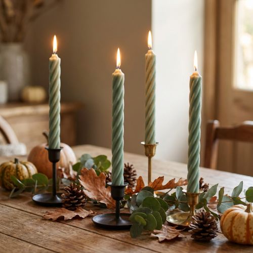 Rustic Stabkerzen Grün durchgefärbt 250mm 4er Set