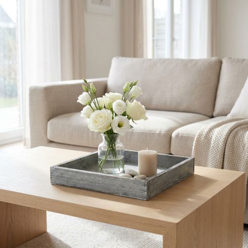 Tablett Holz eckig Grau Weiß gewaschen Deko-Tablett 19×19cm 2er Set – Shabby Chic Holztablett | Floristik21.de