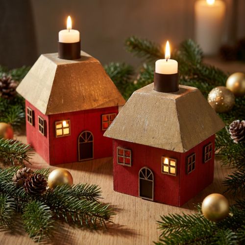 Kerzenhalter Weihnachten Holz Rot 2 St