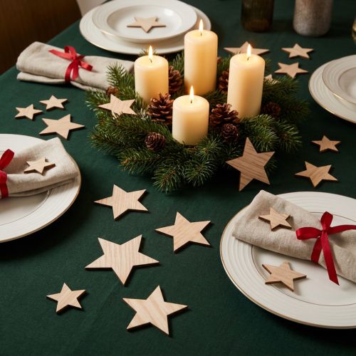Streu-Deko Sterne Naturholz-Optik für Weihnachten, Ø3–5,5cm, 48er-Set | Floristik21.de