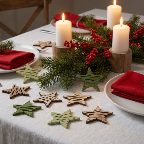 Streuteile Sterne Natur & Grün Weihnachten Holz Ø4cm 72St Dekoration Tischdeko | Floristik21.de