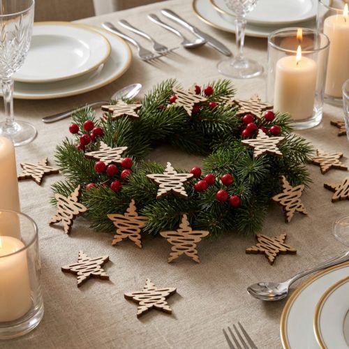 Artikel Vielseitige Holzsterne Weihnachtsdeko Natur, Streudeko Tischdeko Ø4cm 72er Set