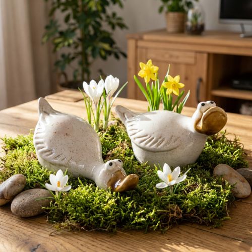 Artikel Keramik Enten 13cm Tierfiguren Dekoration für Innen- und Außenbereich