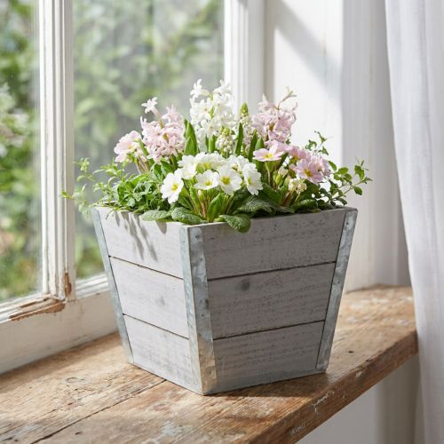 Blumenkasten Holz Übertopf Shabby Chic Grau 19x19x15,5cm | Floristik21.de