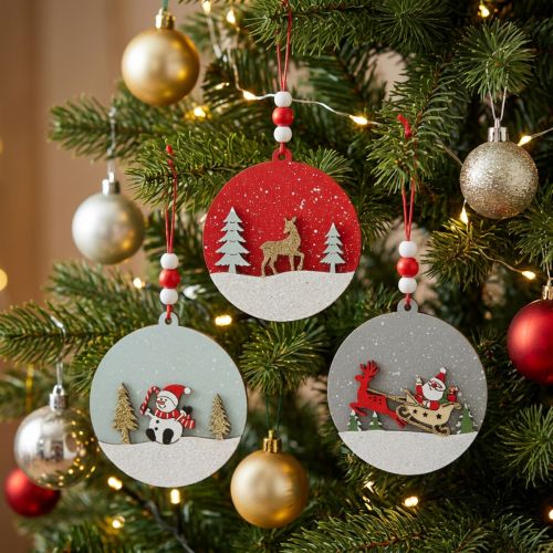 Weihnachtsanhänger rund Holz Deko zum Aufhängen Ø8,5cm 6St | Floristik21.de