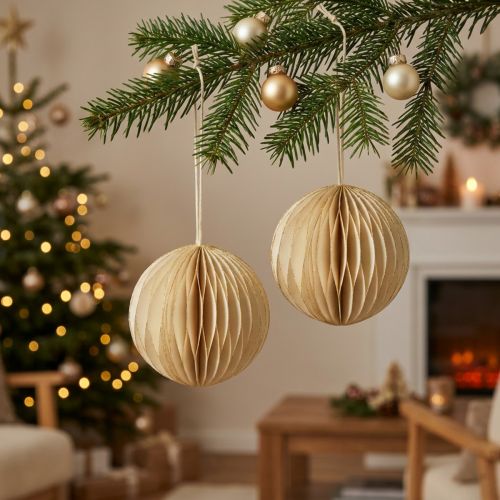 Wabenbälle Wabenkugeln Weihnachten Creme Gold Ø8cm 4St | Floristik21.de