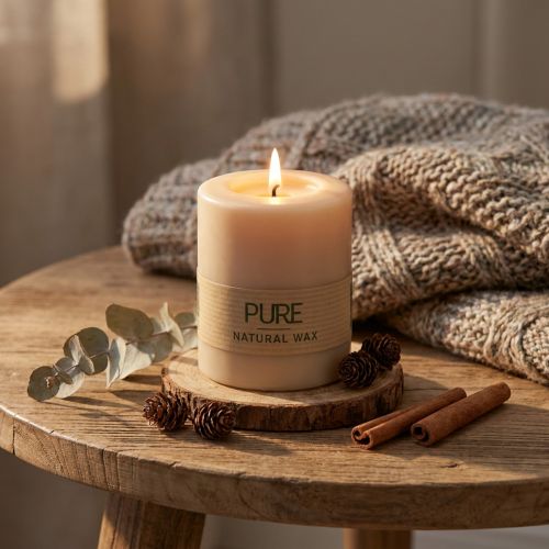 Artikel PURE Stumpenkerze Beige Wenzel Kerzen Hellbraun 90/70mm
