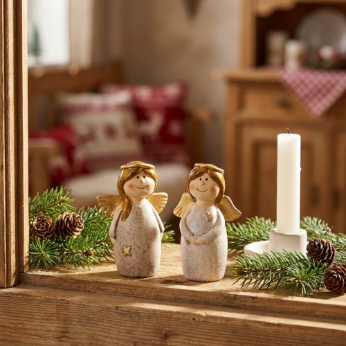 Bezauberndes Engel-Duo aus Keramik in Creme-Weiß mit Goldakzenten – 8.6 cm – Himmlische Dekorationsfiguren – 2 St | Floristik21.de