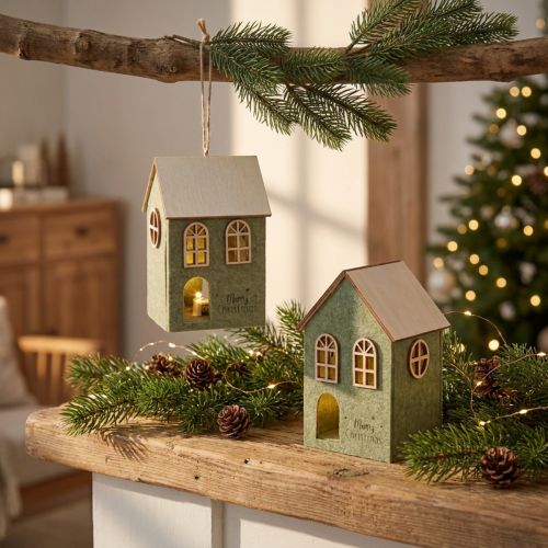 Artikel Filzhaus Christbaumschmuck Grün LED Deko 2er Set