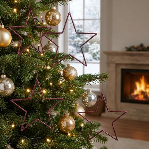 Große Deko Sterne zum Aufhängen 24cm Berry Glitter Weihnachtsdeko 6er Set | Floristik21.de