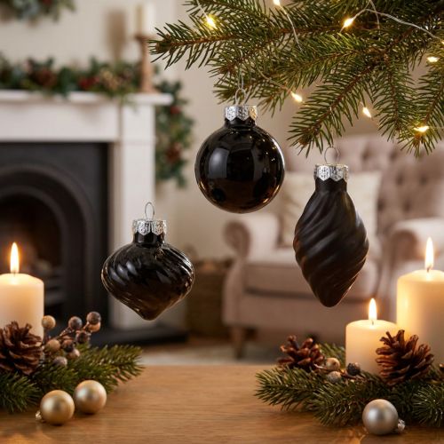 Artikel Mini Christbaumkugeln Glas Zwiebel Schwarz Ø3cm 9 St - Elegante Weihnachtsdeko