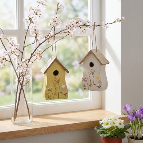 Artikel Deko Vogelhäuschen Holz Weiß Gelb 13cm 2 St - Floristik21