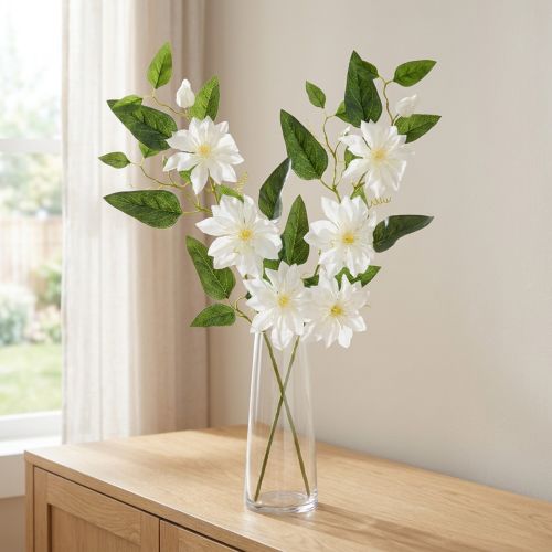 Künstlicher Clematis Zweig mit weißen Blüten 81cm – Eleganter Dekozweig 2er Set | Floristik21.de