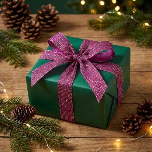 Weihnachtsband Geschenkband Erika 25mm 20m Goldfäden Dekoration | Floristik21.de