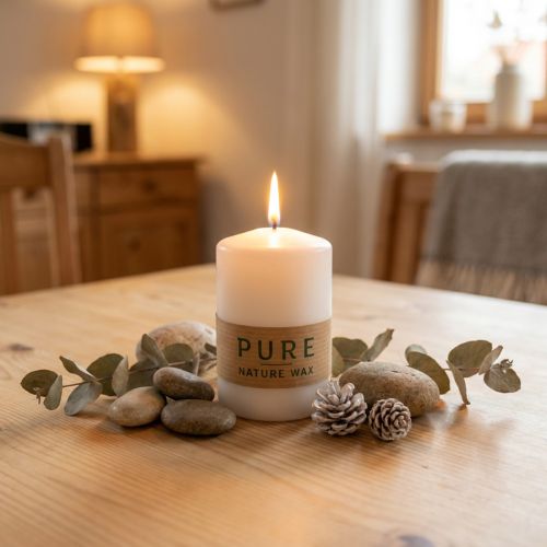 PURE Nature Safe Candle Stumpenkerze Stearin, Rapswachs 90/60mm Weiß 1 St | Floristik21.de