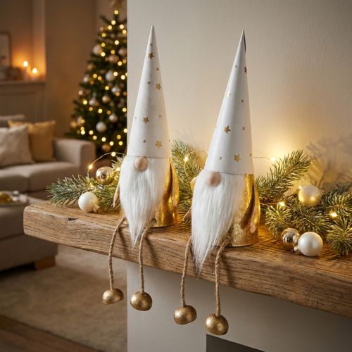 Wichtel Weihnachten Deko-Figur Weiß Gold Ø6,5cm H22cm