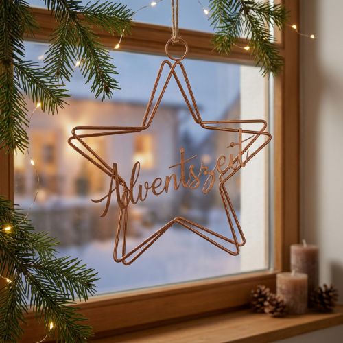 Artikel Sternanhänger “Adventszeit”, Weihnachtsdeko, Dekoring aus Metall Bronzefarben 32×20cm