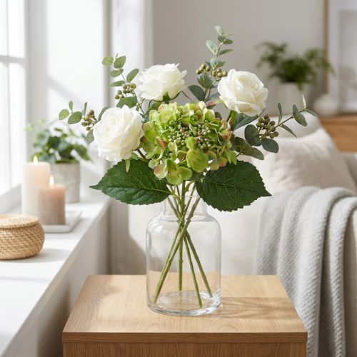 Künstliche Hortensie Grün L44cm Seidenblume Deko