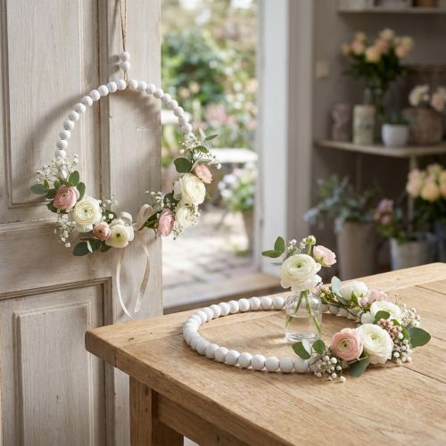 Deko-Holzring Shabby Chic Weiß Ø19cm 4er Set
