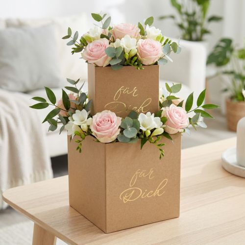 Geschenkbox „Für Dich“ Flowerbox eckig Beige 14/12cm 2er-Set | Floristik21.de