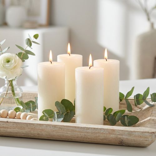 Stumpenkerzen Rustic Durchgefärbte Kerzen Wollweiß RAL 60/110mm 4er Set | Floristik21.de