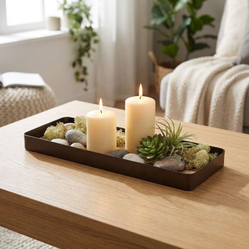 Dekotablett Metall Holz Metalltablett Holzboden 34,5×11×3cm | Floristik21.de