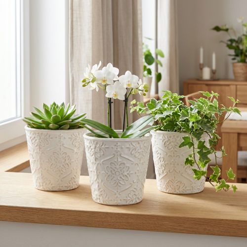 Übertopf Keramik Pflanztopf Weiß Ø11cm H11cm 3St | Floristik21.de