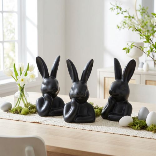 Hase denkend klein Hasenbüste Schwarz 6×4×10,5cm 3St | Floristik21.de
