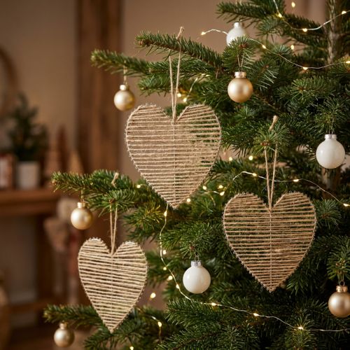Artikel Deko Herz Jute Natur für Weihnachtsdekoration zum Hängen 20cm 4 St