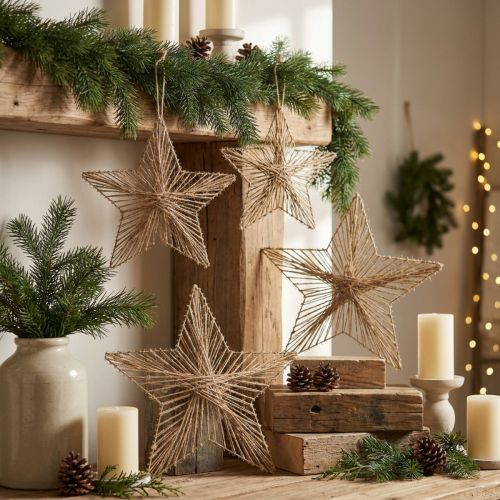Stern Jute Natur Rustikaler Weihnachtsstern 30cm 4St | Floristik21.de