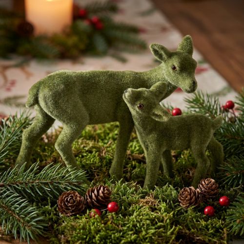 Reh Dekofiguren Weihnachten Grün beflockt Reh mit Kitz im Set H9/5,5cm 4 St | Floristik21.de