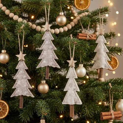 Filz Tannenbäume Christbaumschmuck Beige Creme 17cm 6er Set Weihnachtsdeko | Floristik21.de
