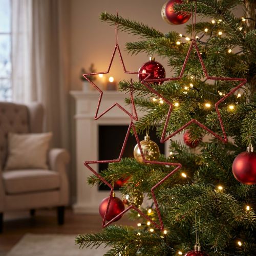 Artikel Deko Sterne Weihnachten Glitter Rot 18cm 8 Stück - Weihnachtsbaum-Anhänger und Fensterdeko