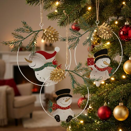 Weihnachtsanhänger Schneemann Deko Ring Metall Ø14cm 3St | Floristik21.de